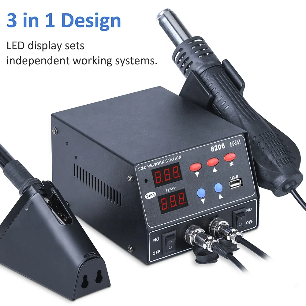 BOSTEK 8206 New Design 3 in 1 Hot Air Soldering Stations SMD BGA Rework Soldering Stations with Digital Display