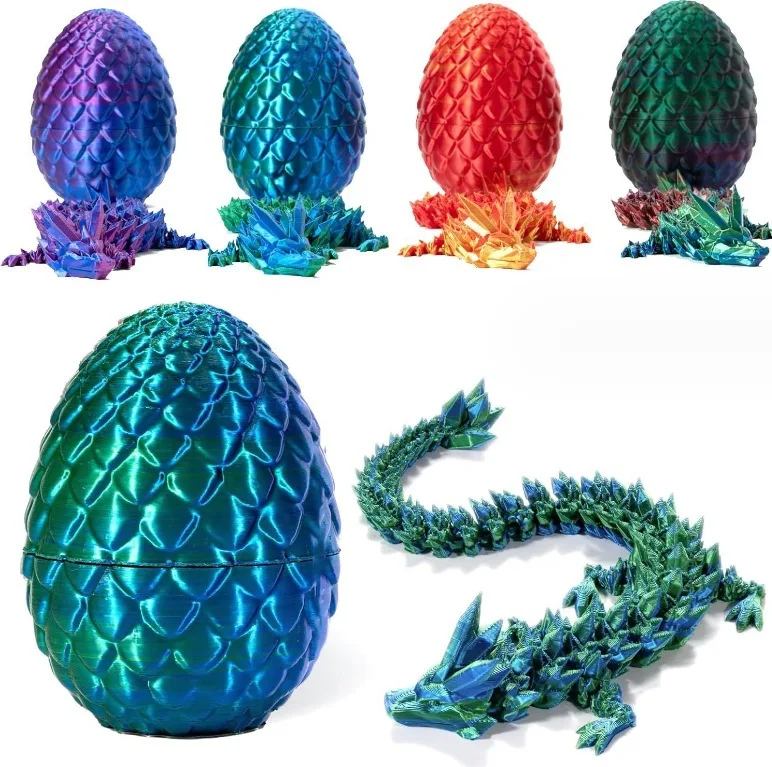 Flexible Crystal Dragon with Egg 3D Printed articulated Dragon in Egg action figure Fidget Toy For Kid