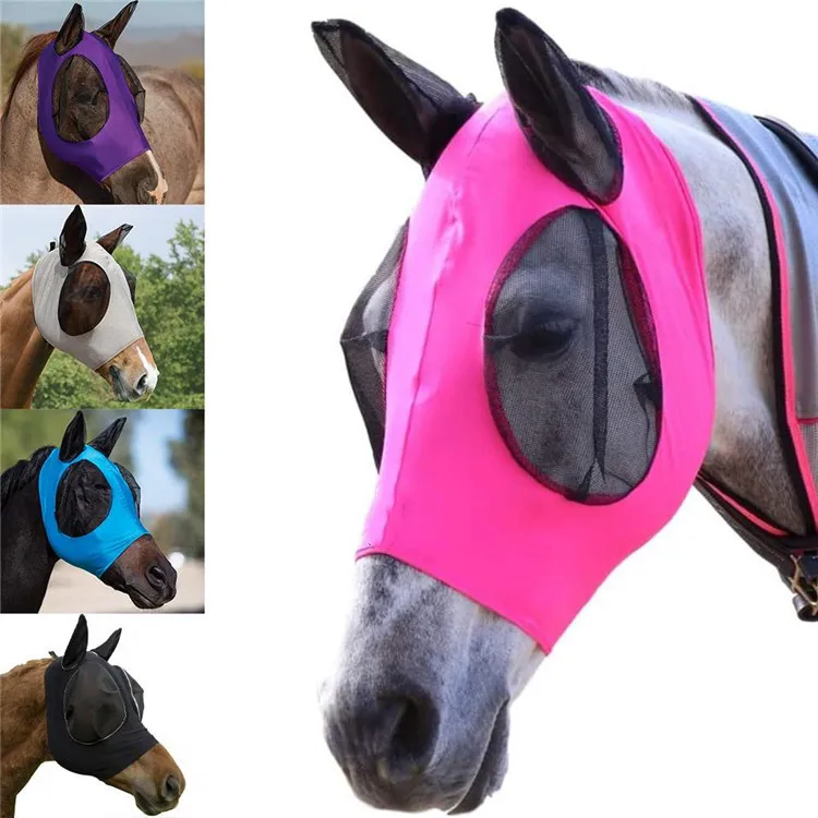 Breathable Stretchy Knitted Mesh Anti Mosquito Horse Fly Horse with Ears Smooth and Elasticity Fly with UV Protection