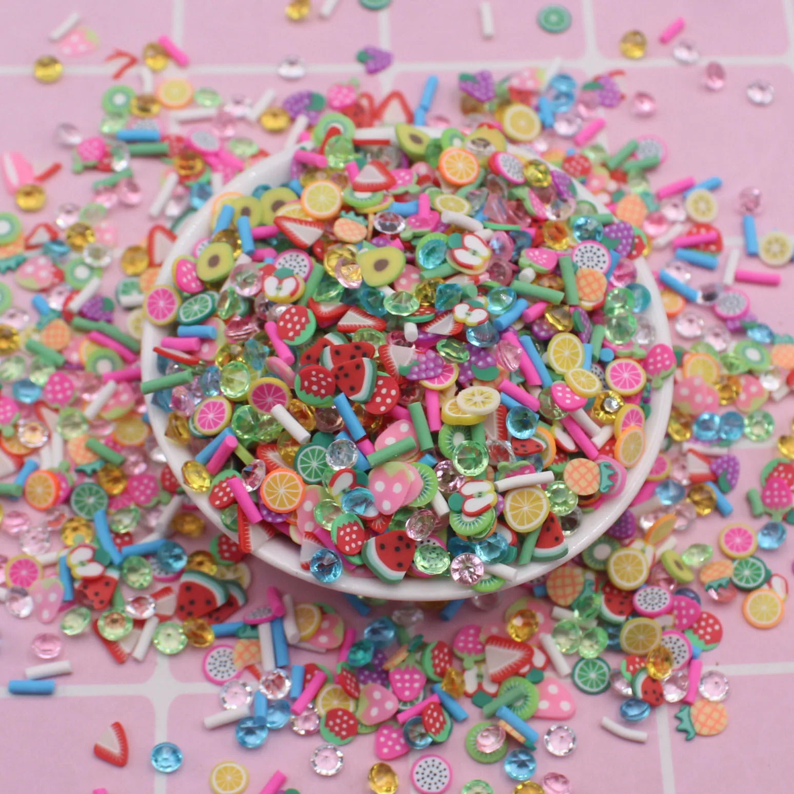 Wholesale 1kg Slime Decoration Accessories Fish Paws Fruits Hearts Polymer Clay Slices Miniature for DIY Crafts