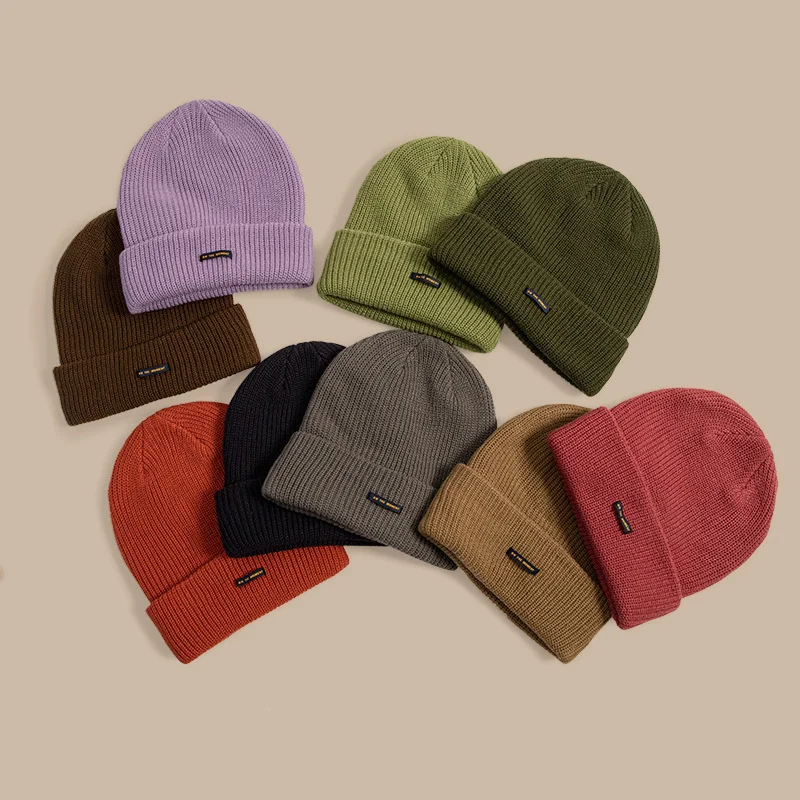 Versatile Couple Thickened Trendy Men Warm Knitted Black Custom Manufacturers Winter Beanie Hat