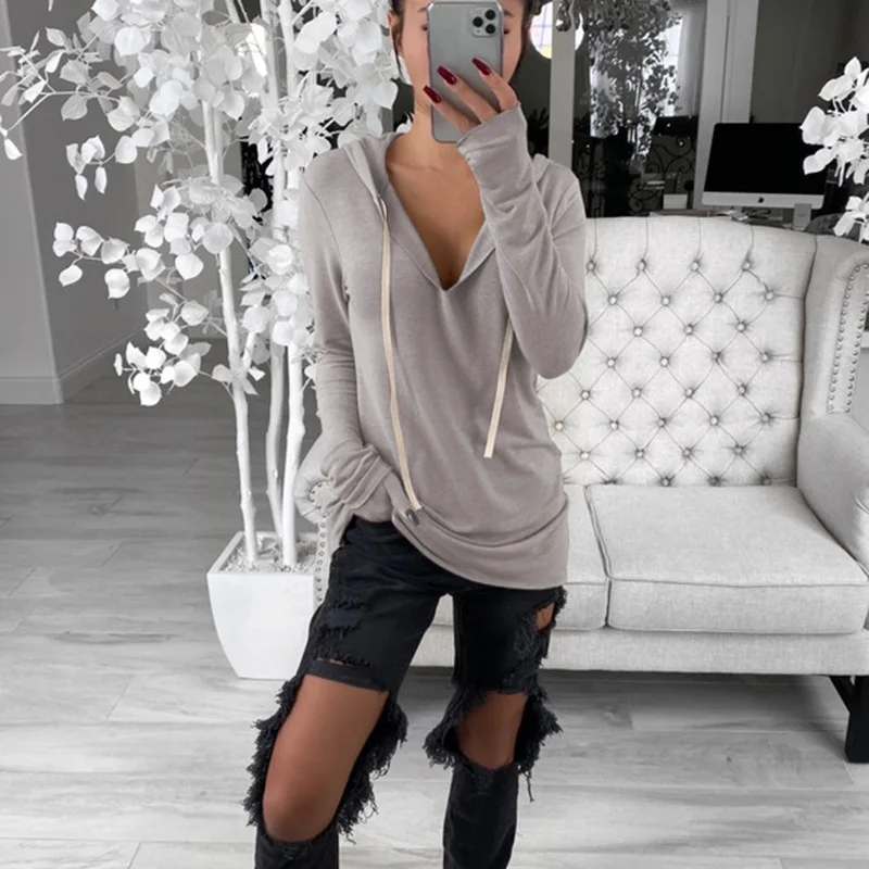 Одноцветная Толстовка на шнурке с v-образным вырезом на осень и зиму, пушистая толстовка с капюшоном на заказ с вышитым логотипом