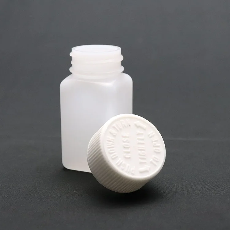 HDPE Square Shape Food Grade  45ml Child Resistant Blowing Plastic Bottle Candy Jars  Plastic Pill Bottle