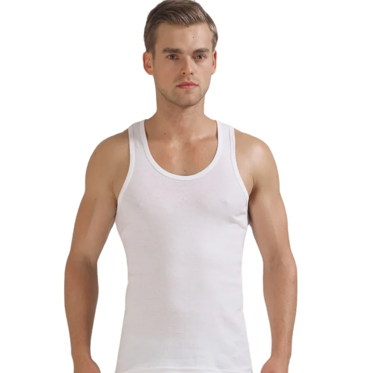 2022 Factory Price Low Cut Men Gym Wear Fitness Tank Top Mens Undershirts Cotton White