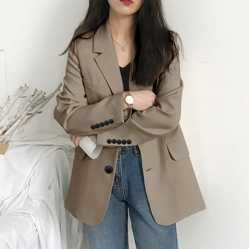 2022 New Arrivals Women Spring Solid Color Buttons Sleeve Suit Coats Ladies Loose British Trend Suit Jackets Low Price Blazer
