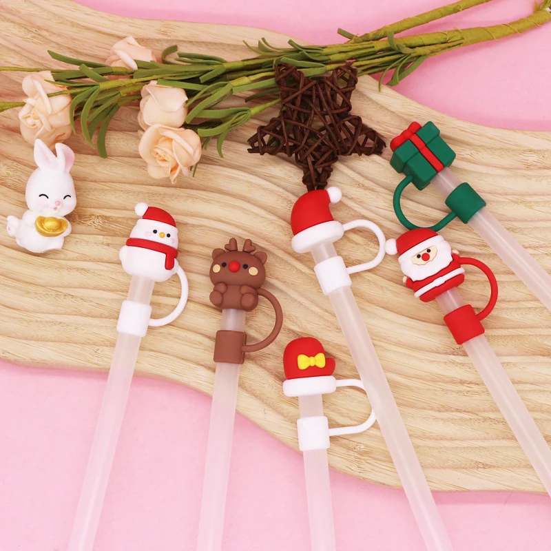 High Quality Silicone 3D 10mm Christmas Straw Topper Drinking Water Juice Tumbers Accessories Straw Tip Cover Cap