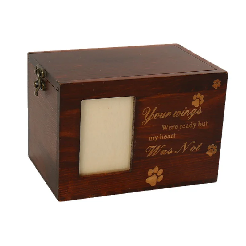 Pet Memorial Box with Photo Frame Wooden Pet Casket for Dogs and Cats Funeral Supplies Urns