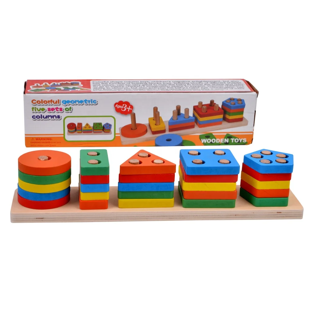 Детские математические развивающие игрушки, красочные геометрические наборы колонн для развития математики детей