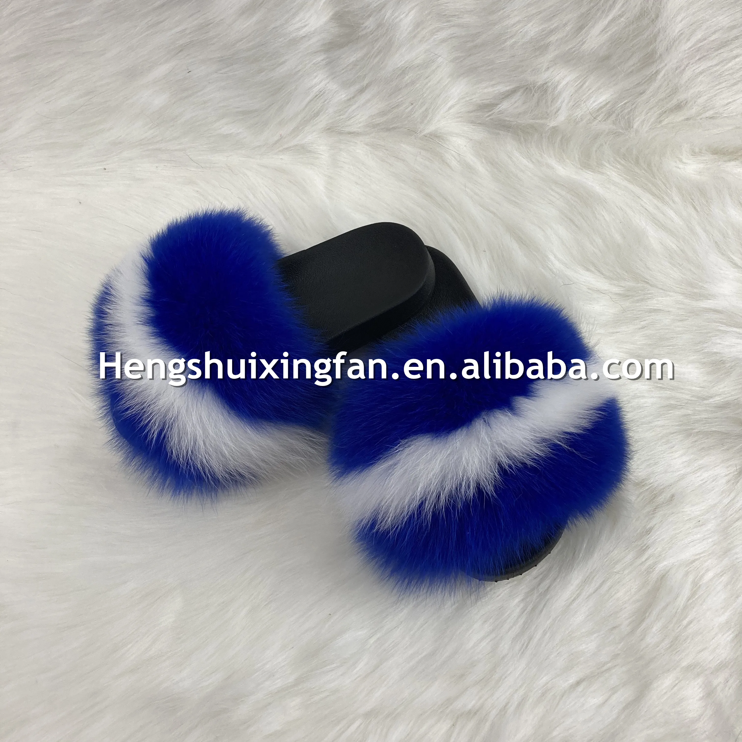 Women home furry fox  fur sliders shoes wholesale/ sandal fur