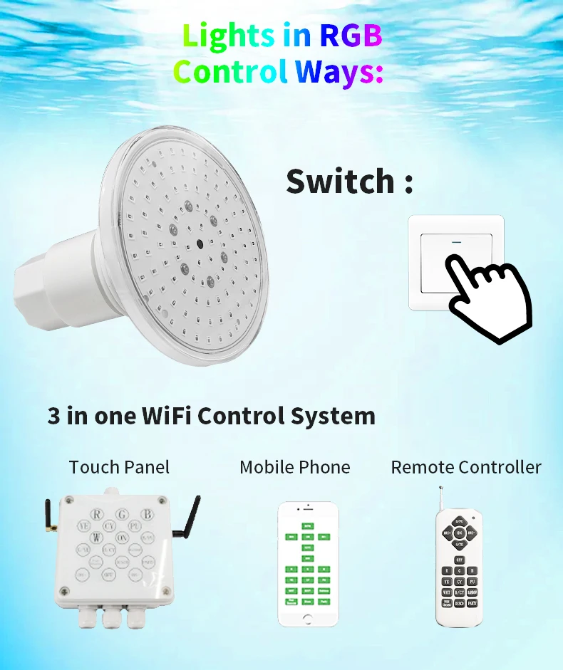 Refined Vinyl Pool RGB 1-1/2 inch Small Underwater Lighting Bulb 12V White 6W RGB Blue Wifi Control LED Swimming Pool Light