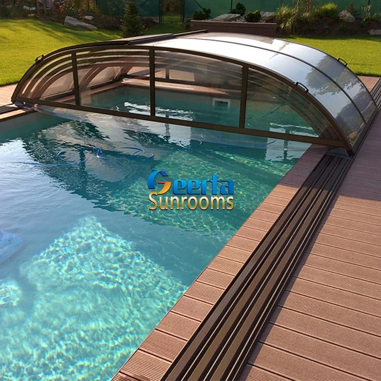 Medium profile telescopic transparent pool cover automatic swimming pool enclosure spa cover