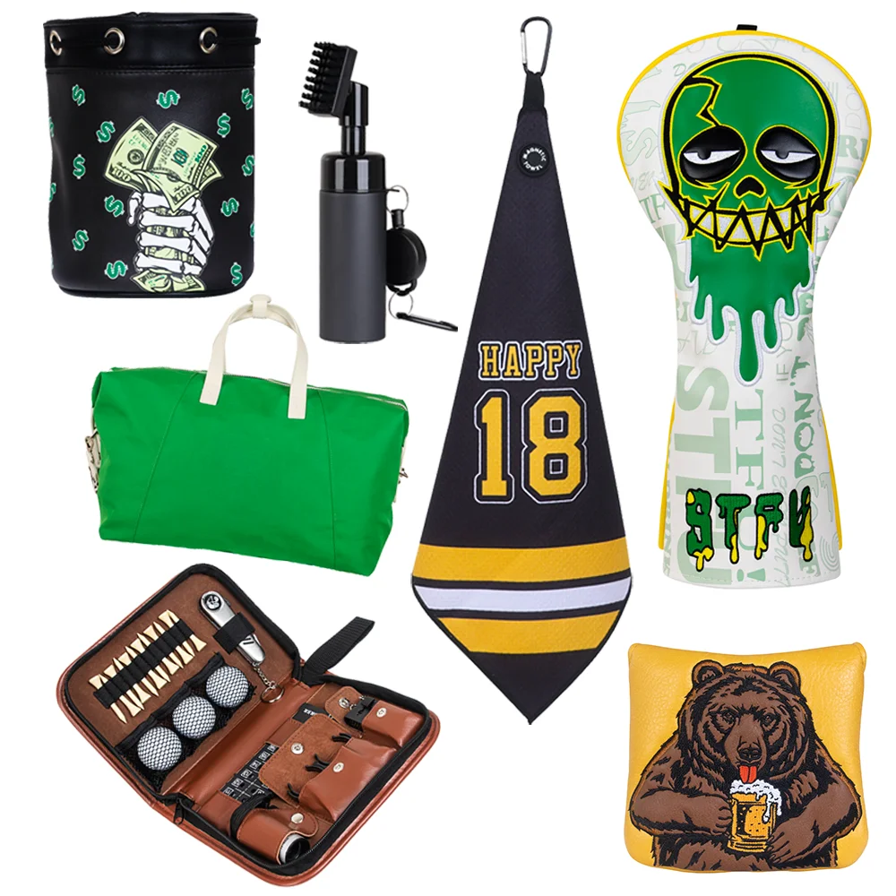 Wholesale  Custom Retail Bulk Golf Accessories Club Headcover Head Cover Golf Bag Cleaner Brush Magnetic Golf Towel  Ball Marker