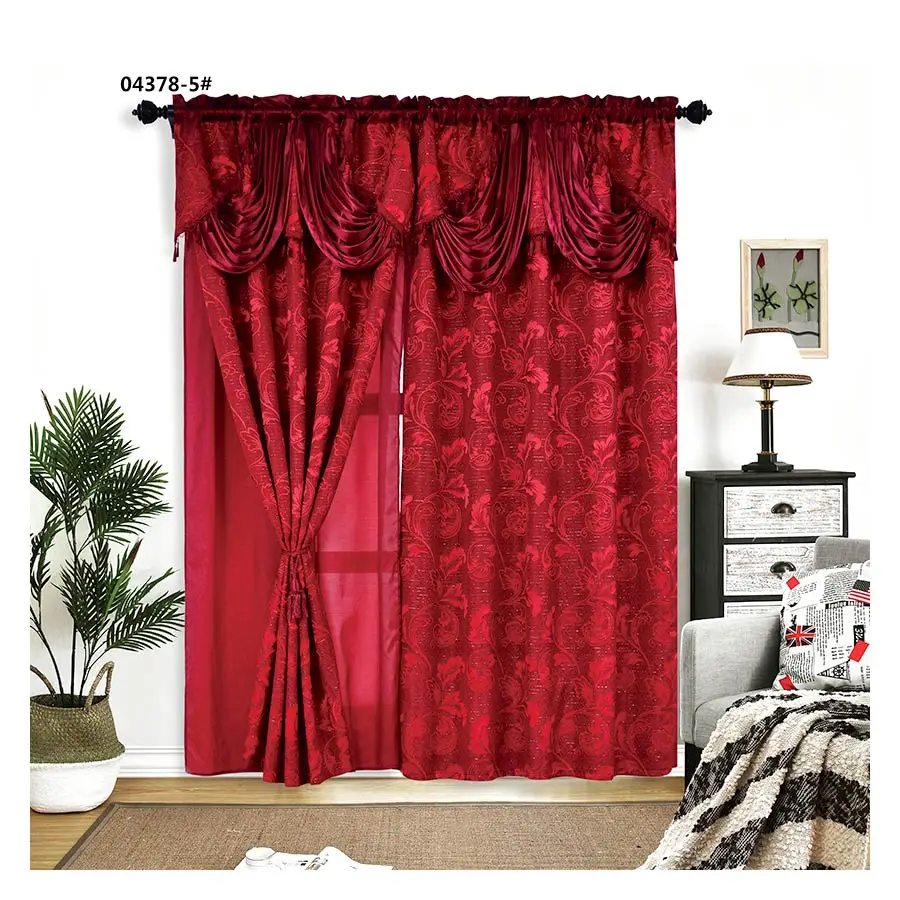 Wholesale European Italian Style Classic Jacquard Blackout Curtains Set With Valance For Bedroom