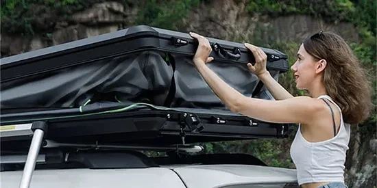 Camping Triangle Car Rooftop Tent Hard Clamshell Black Gray Aluminum 4 Person Hard Shell Roof Top Tent