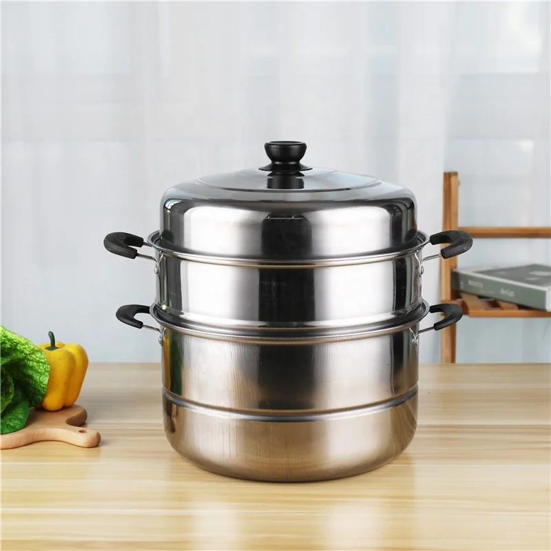 Hot Selling Household Two Layer Steamer Pot Cookware Metal Food Cooking Pot With Handle