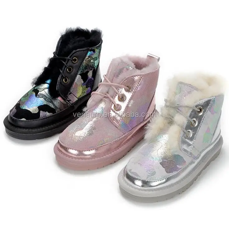 
Fashion Lamb Leather Fur Boots Winter kids Snow Boots Sheep Wool Fur Boots girls and boys 