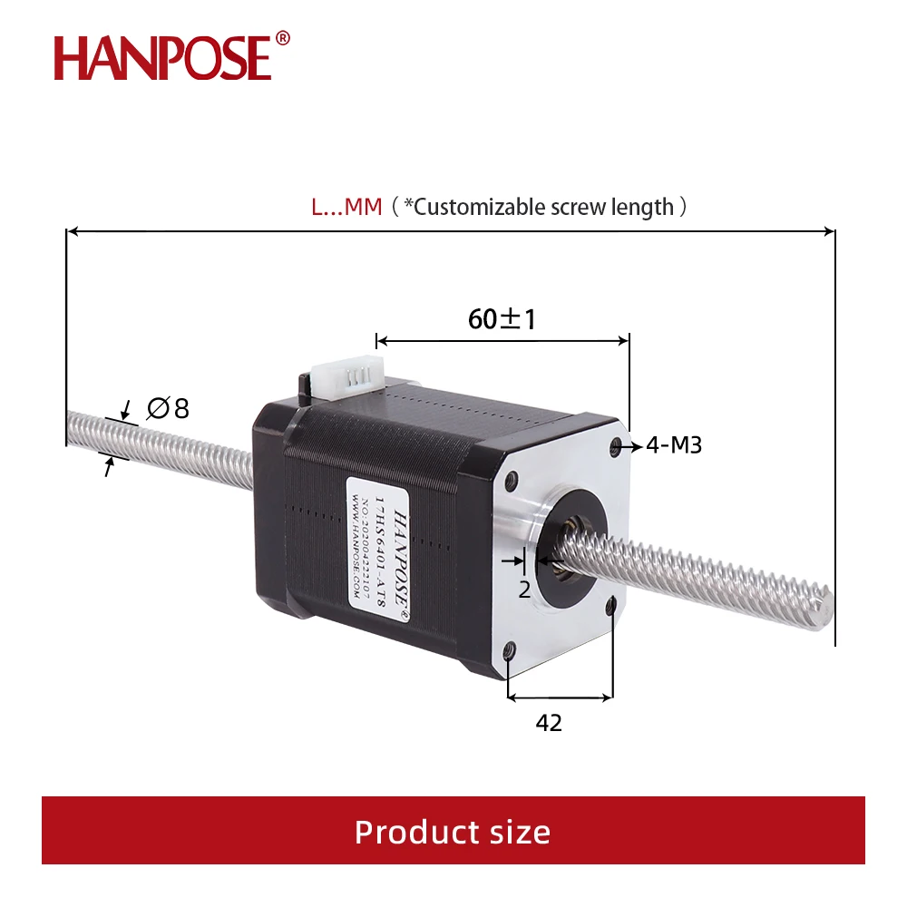 HANPOSE nema17 stepper motor For 3D Printer Monitor  42HA60-T8 70N.cm 1.7A 12V 42*60MM L300mm Through screw stepper motor nema17