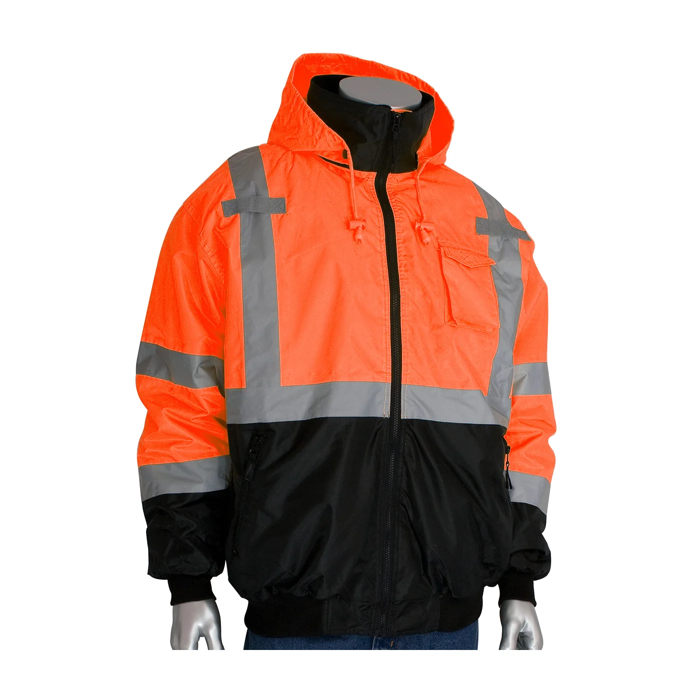 Warning Safety Workwear Type R Class 3 Value Black Bottom Bomber Jacket with Zip-Out Fleece Liner
