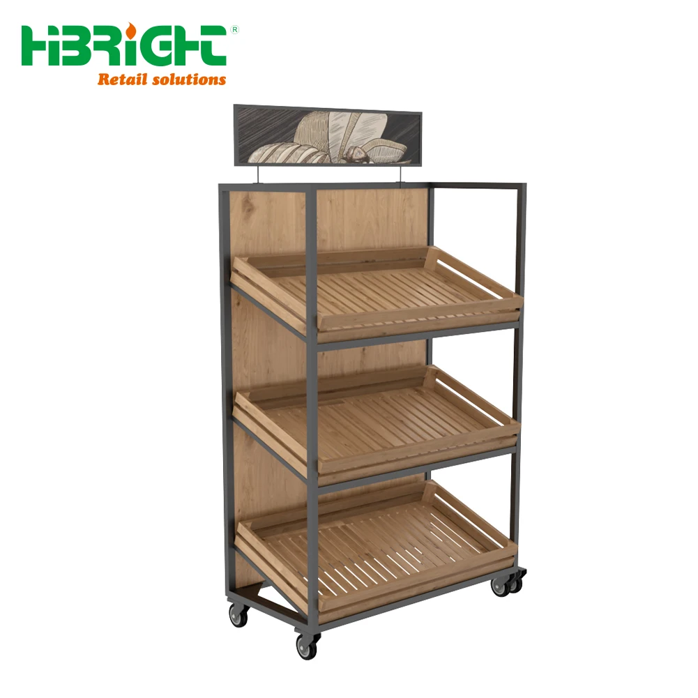 Wooden Bread  Display Rack Multilayers Supermarket Promotion Shelving for Professional Bakery