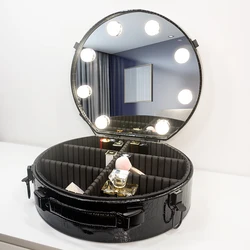 Beauty Case with Full Mirror Waterproof EVA Dividers Makeup Train Case PU Cosmetic Organizer