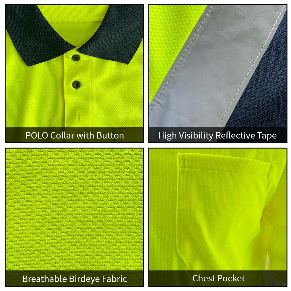 HCSP Men Yellow Contrast Black Polo Safety Shirts with Reflective Strips