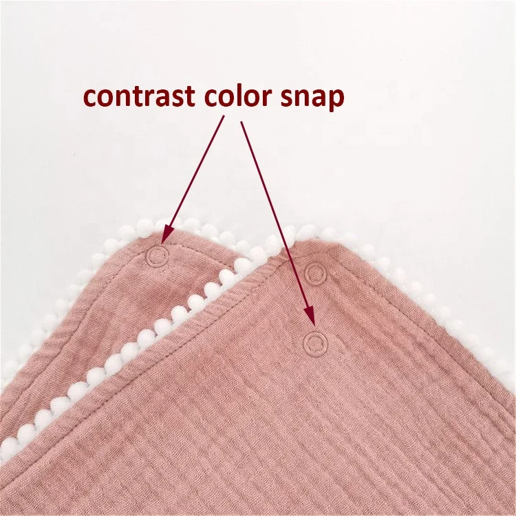 Wholesale Woven Muslin Plain Pom Trim Baby Bibs Organic Cotton