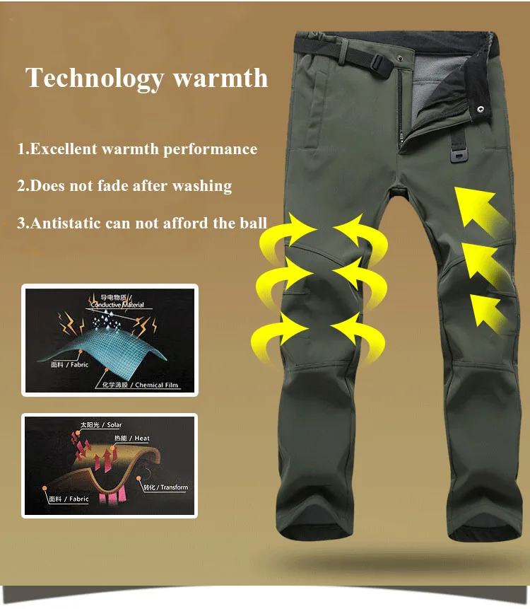 Hiking Pants Men Warm Fleece Softshell Pants Outdoor Sports Camping Fishing Skiing Trekking Windproof Waterproof Trousers