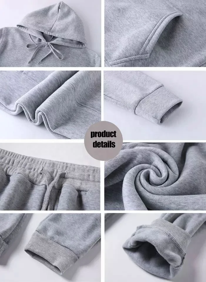 High Quality Street Wear two piece jogger Set 100% polyester sublimation blank hoodies and sweat pants set