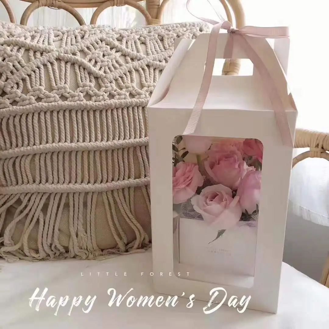 Flower PVC Transparent Window Bag Flowers Hand Bags Gift Paper Bag Packaging Rose Flower Bouquet Box