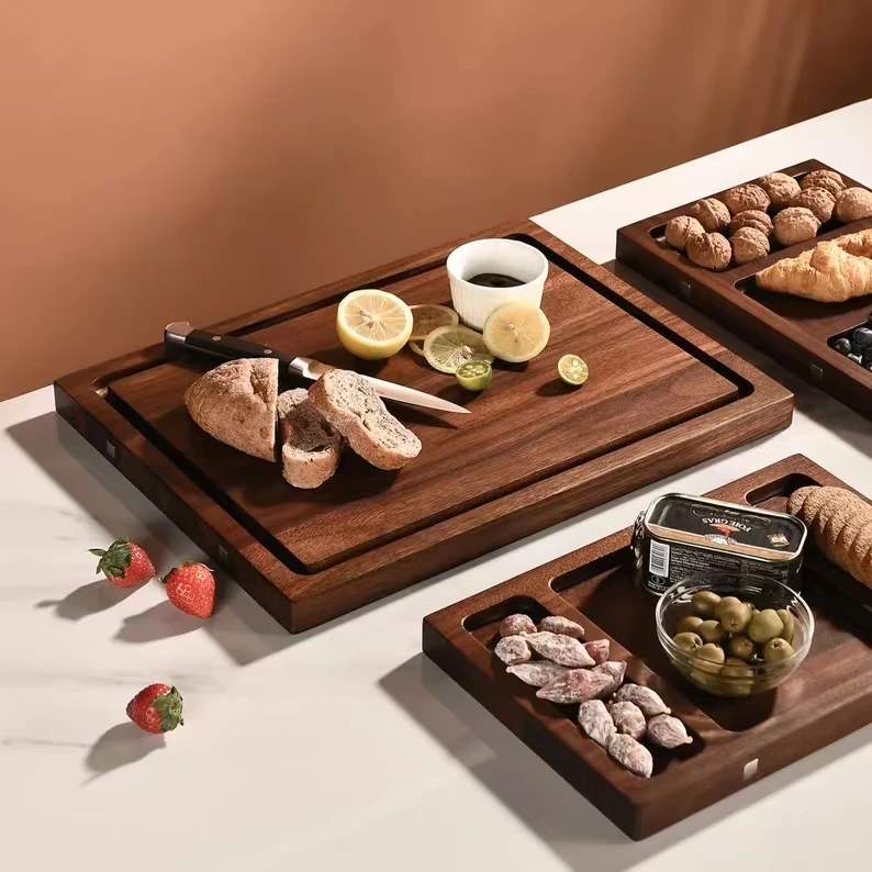 Hotel Restaurant Long Large Charcuterie Cheese Cutting Board Natural Shape Long Wood Blank Acacia Cheese Board Set