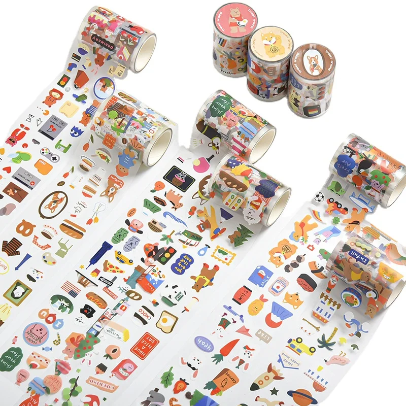 
 Круглая серия лент из ПВХ, мультяшный милый медведь из мультфильма «сделай сам», материал для учетной записи, украшение для дневника  