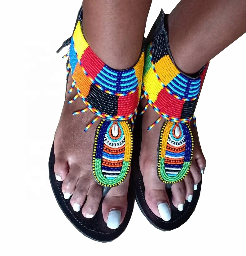 Exclusive Multicolor Hand Beaded Ankle Strap Women Gladiator Sandals  Ethnic Beaded Footwear for Women