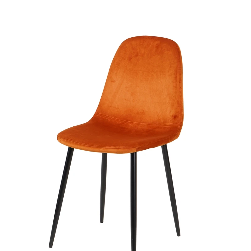 Wholesale French Style Modern Orange Fabric Dining Chair With Black Legs