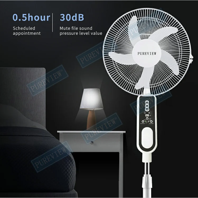 HOT Selling LiFePO4 16 Inch AC/DC Stand Fan Brushless Motor  With Led Bulb Fan Power Bank Solar Powered Rechargeable Fan