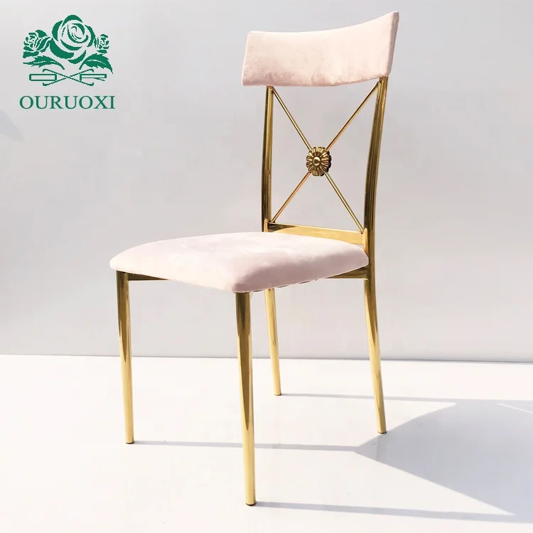 Hotel banquet hall cross back gold stainless steel wedding event chairs