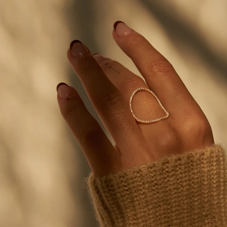 Fashion sterling silver gold plated curve big circle index finger rings