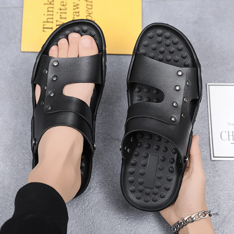 beach shoes men big size cool slippers men leather casual shoes non-slip flip-flops slippers summer flat sandals shoes wholesale