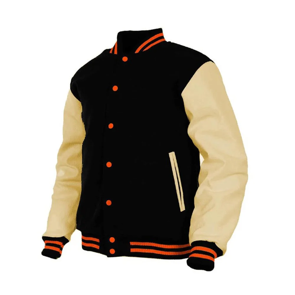 
Varsity Jacket Wholesale Plain Men Custom Black Baseball Letterman Varsity Jacket 