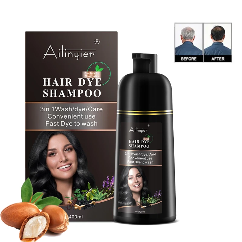 Argan oil shampoo 5 minutes fast color hair dye 100% black hair OEM 500ml private label