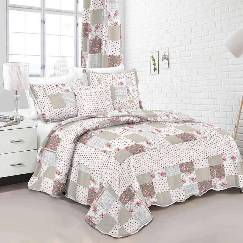 wholesale bedroom black out lace printed bedding sets 4pc with curtains window