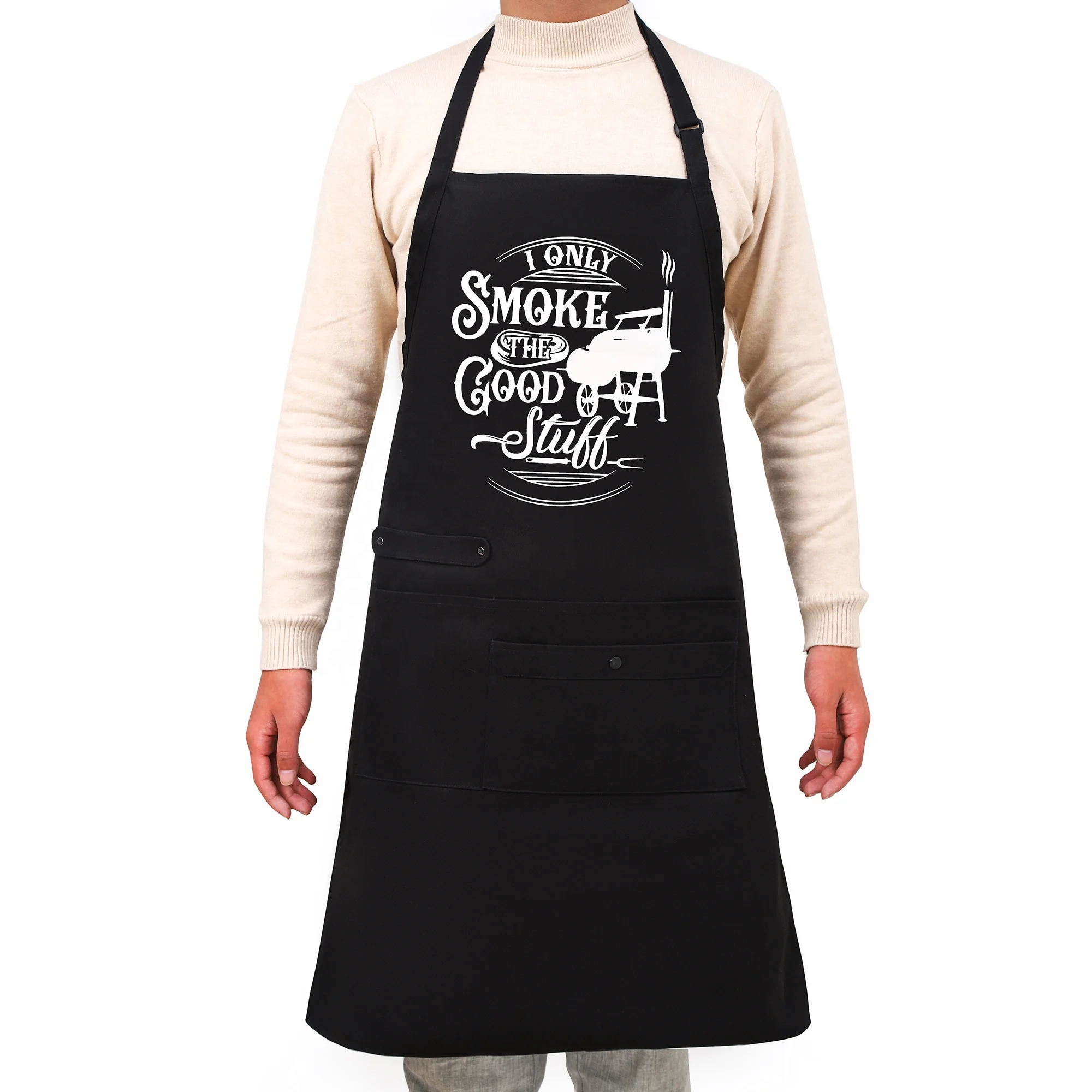New Arrival Adjustable Stripe Cotton Polyester Fabric Adult Restaurant Cooking Kitchen Apron With Funny Slogan