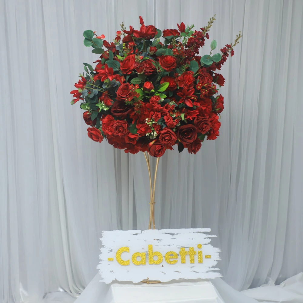 Wholesale Wedding Silk Red Rose Floral Table Centerpieces Artificial Large Flower Ball For Event Party Decoration