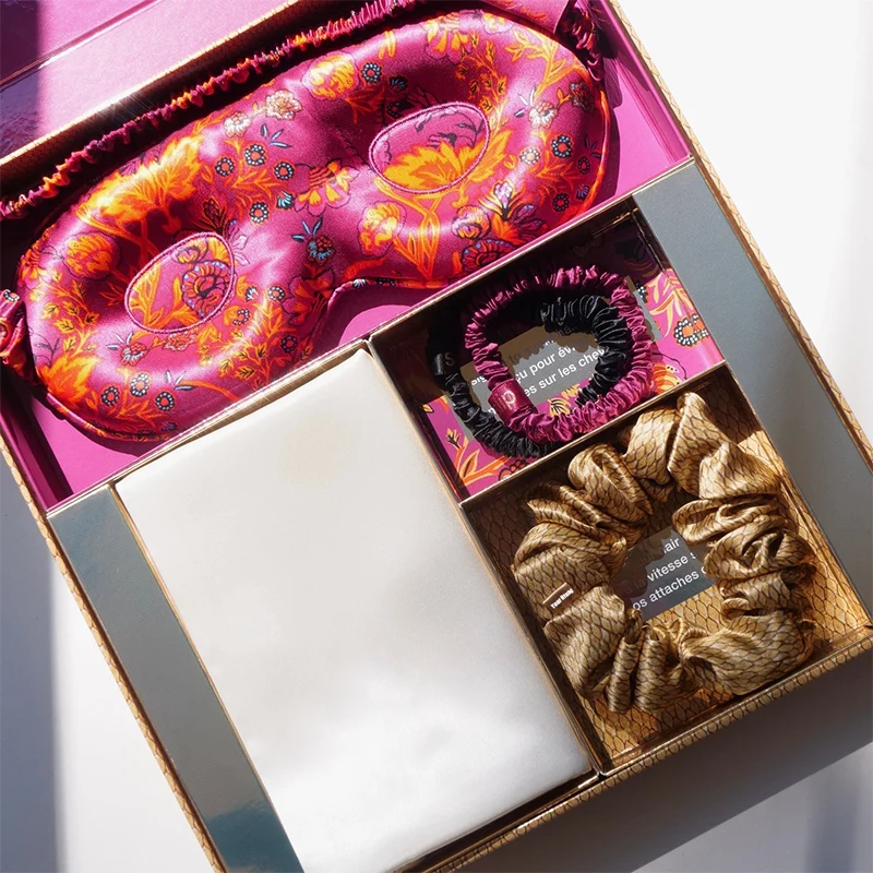 Wholesale 3D eye mask silk pillow case silk scrunchie 16 19 22momme 100% pure mulberry silk eye mask gift set
