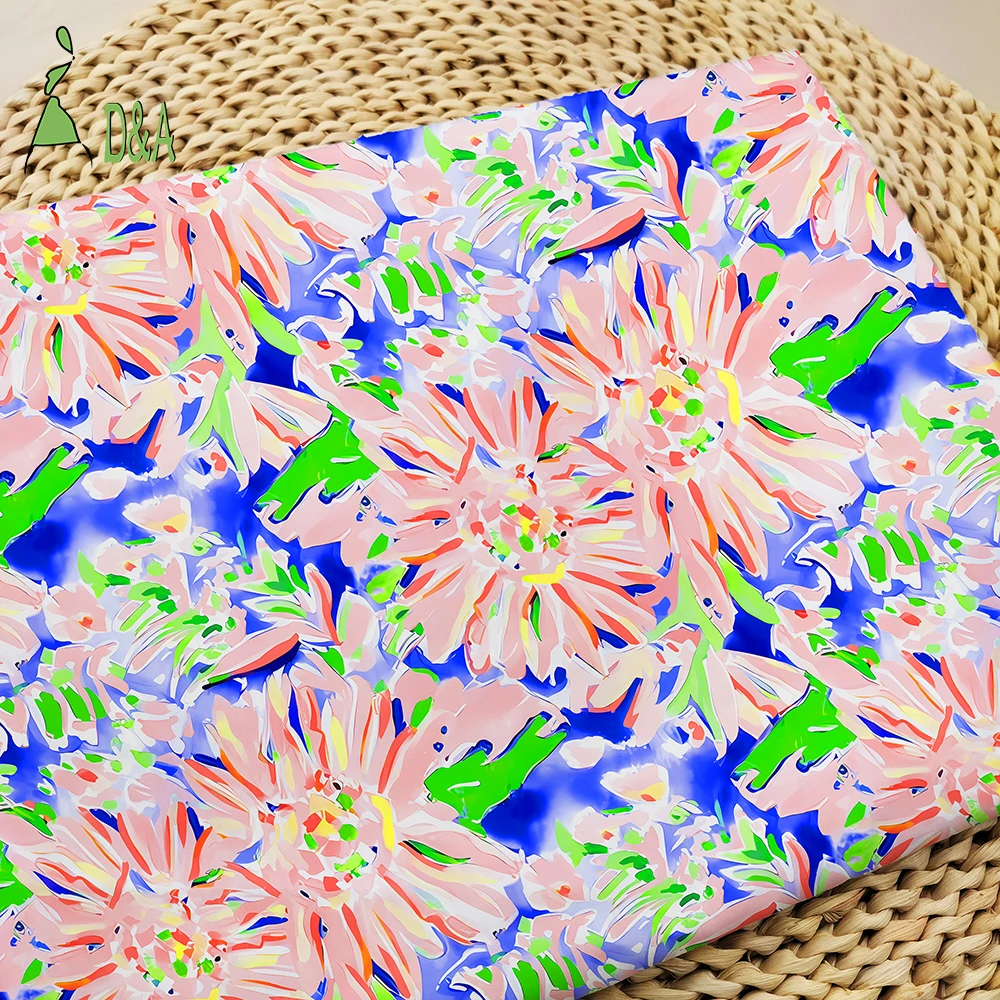 Wholesale Oil Painting Pink Floral Printed Pattern Fabric 100% Polyester Satin Fabric For Garment