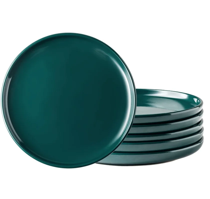 10.5 inch Green Dinner Plates Set Porcelain Dessert Salad Plate Dinnerware Sets Scratch Resistant Microwave Oven Dishwasher Safe