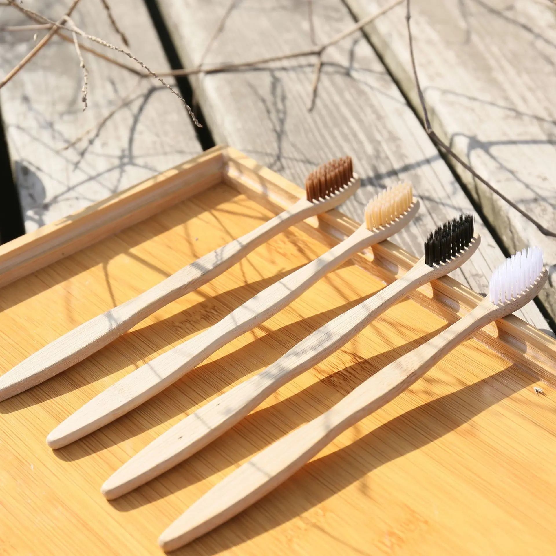 Wholesale Factory Price Natural Eco Friendly Wooden Toothbrush Gourd Curved Bamboo Handle Soft Bristles Toothbrush
