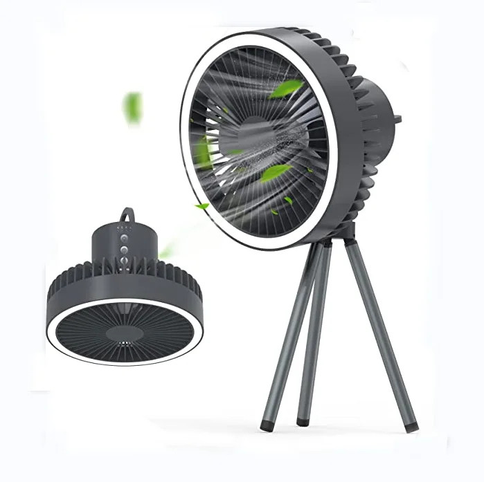 10000mAh Camping Fan Rechargeable Desktop Portable Circulator Ceiling Fan with LED Lighting Tripod