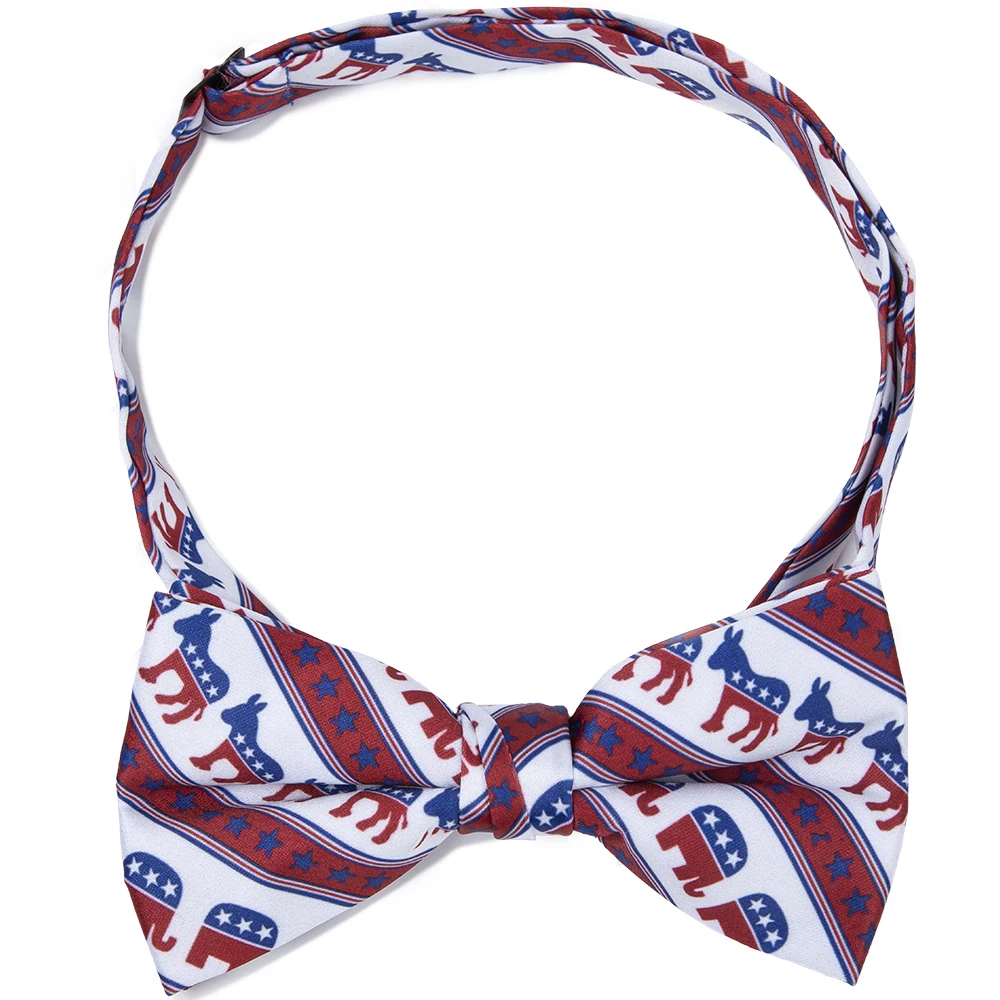 President USA elections Democratic Donkey  Republican Elephant with American Flag Stars Print Novelty Tie Necktie For Men