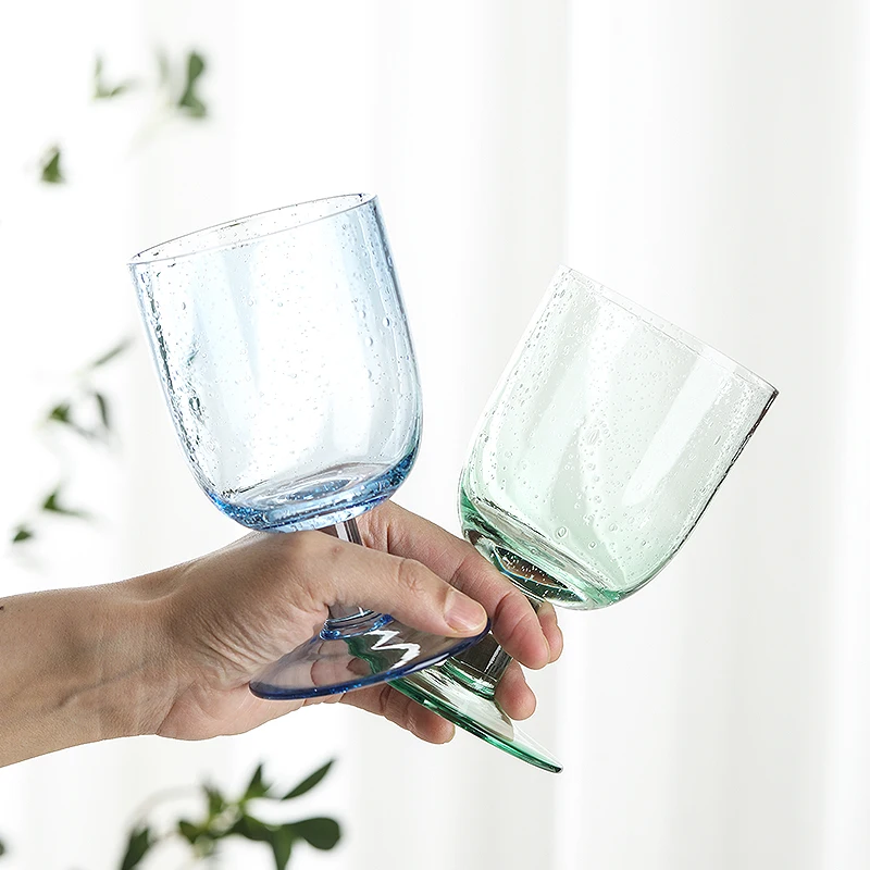 Gradient Color Bubble Water Wine Glasses Tumbler Goblet Valencia Handmade Customize Drinking Glass Cup for Wedding Part