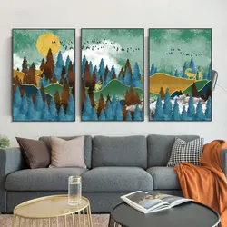 Framed Forest Night Sky Decorative Landscape Picture High Quality Print 3 Panel Art Canvas Painting